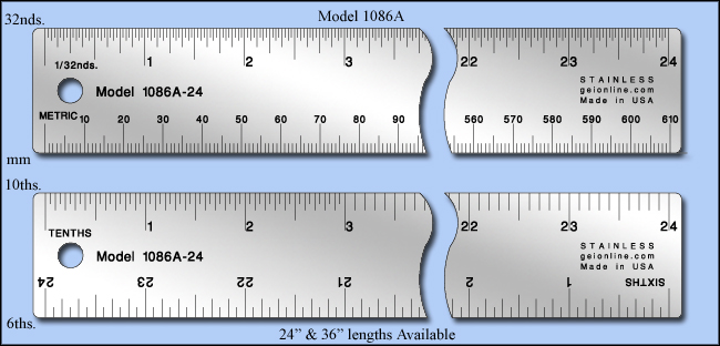 General Purpose Stainless Steel Rulers Inch Metric 1 6